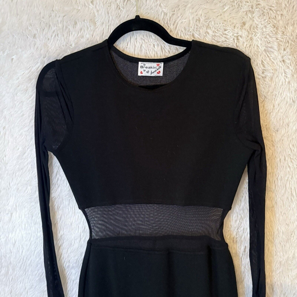 Breaking Hearts Vintage Womens Dress Size Medium Mesh CutOut Black Acrylic Lycra - Picture 2 of 9